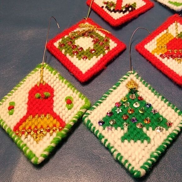 Vintage Counted Cross Stitch Christmas Ornaments Cottagecore Grandmacore - Picture 5 of 9